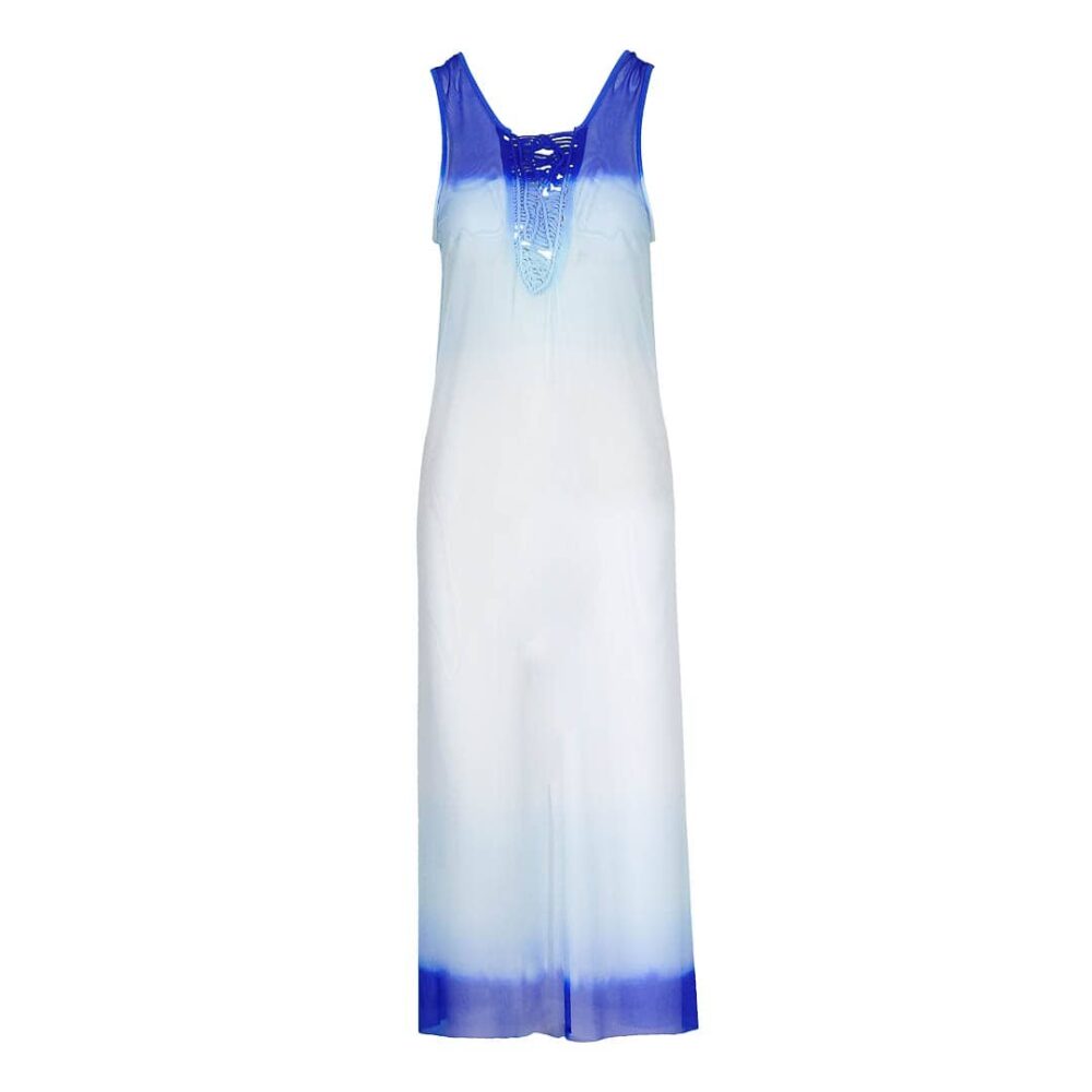 Maxi Macrame White & Blue Dress