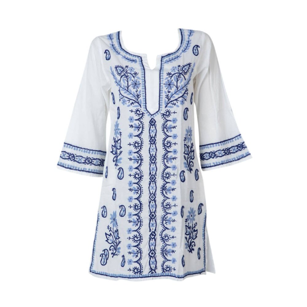 Embroidered Mini Cotton Kaftan Dress