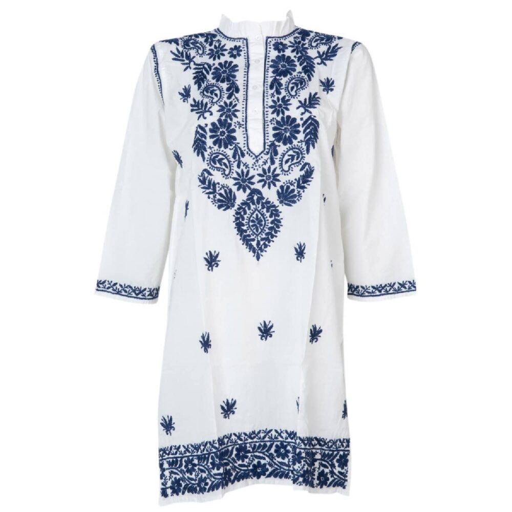 Midi Cotton Blue Embroidered Kaftan